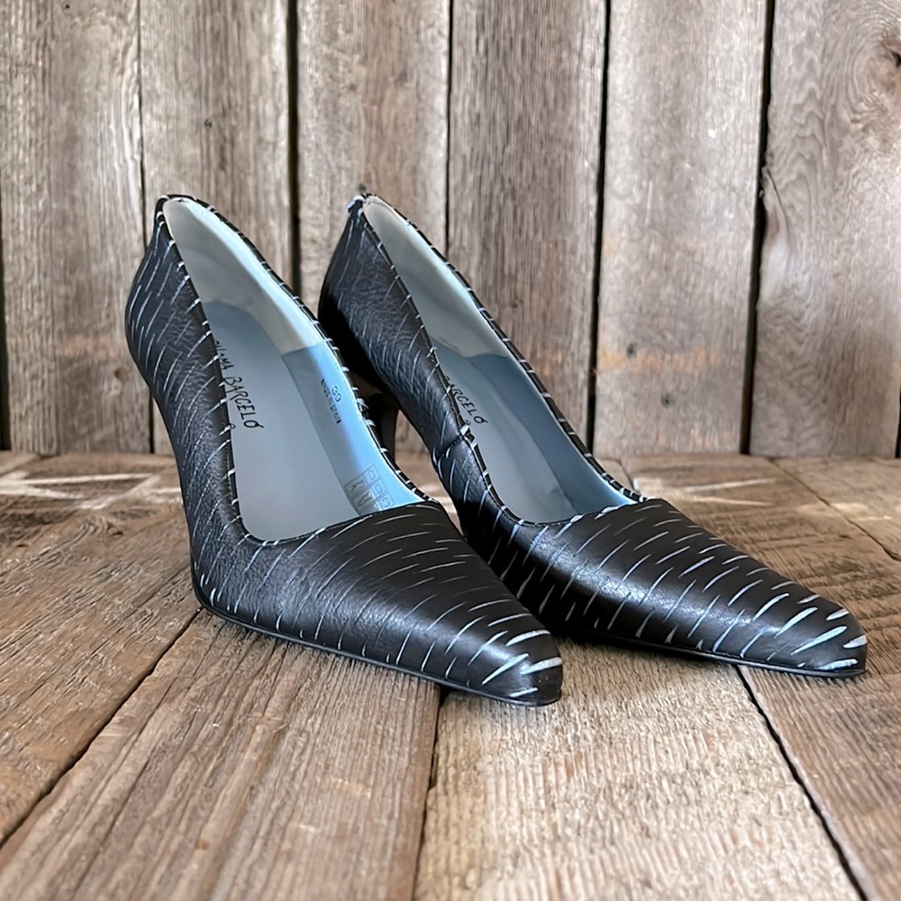 Paloma Barceló Giallo Leather Black/Blue Heel Shoes Size 39